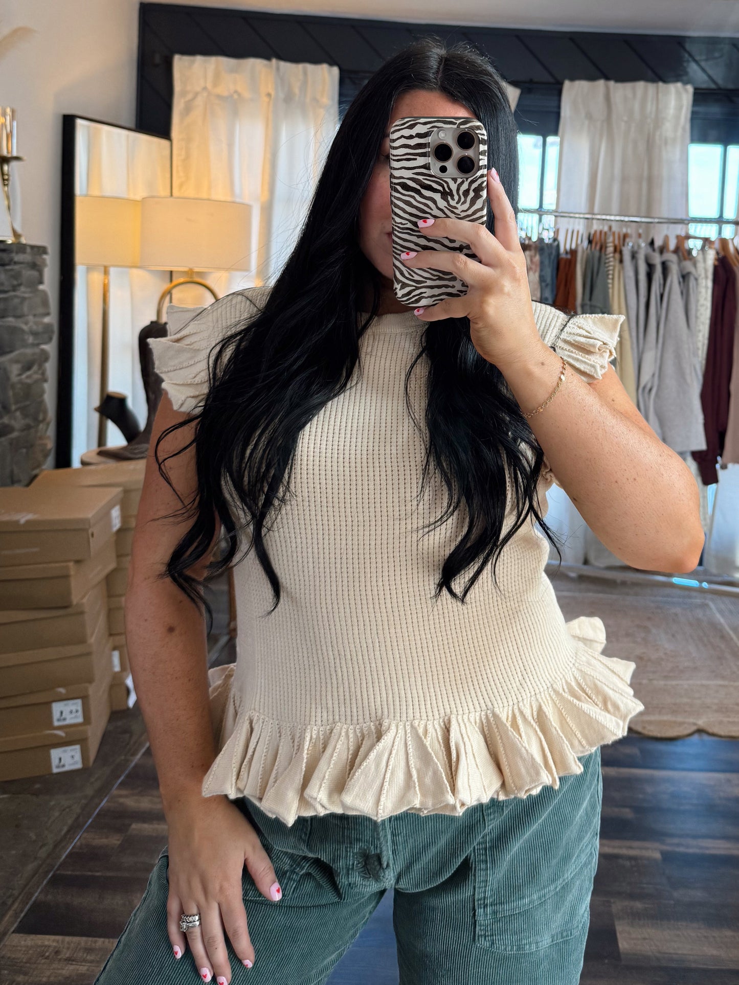 Ruffled Pointelle Knit Top