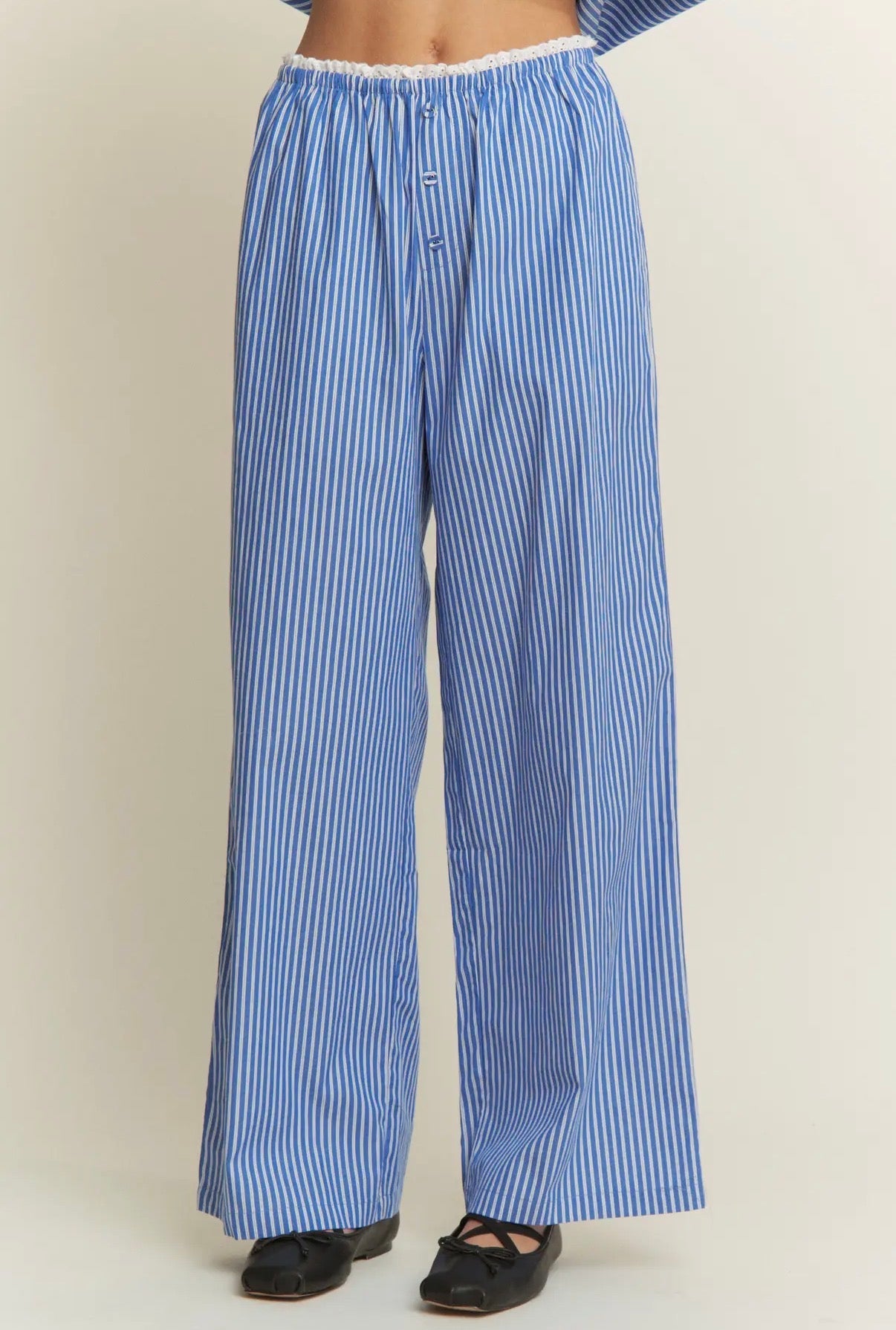 Stripe Wide Leg Lace Trim Pants