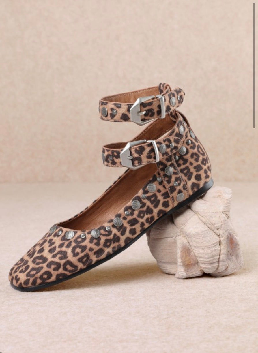 Leopard Studded Ballerina Flats