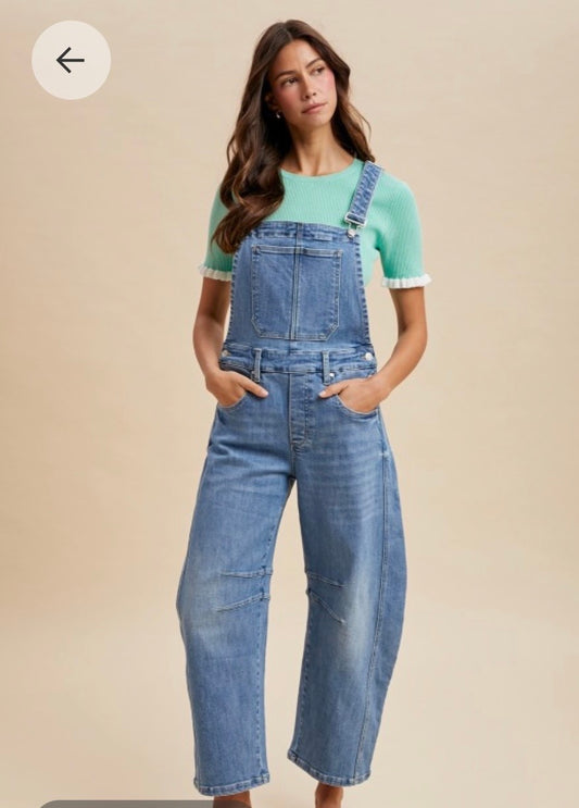Denim Barrel Overalls
