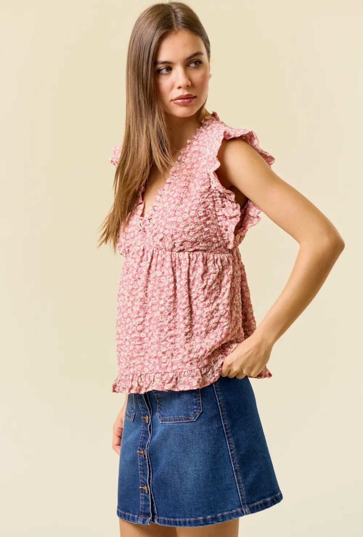 Puffy Floral Babydoll Top