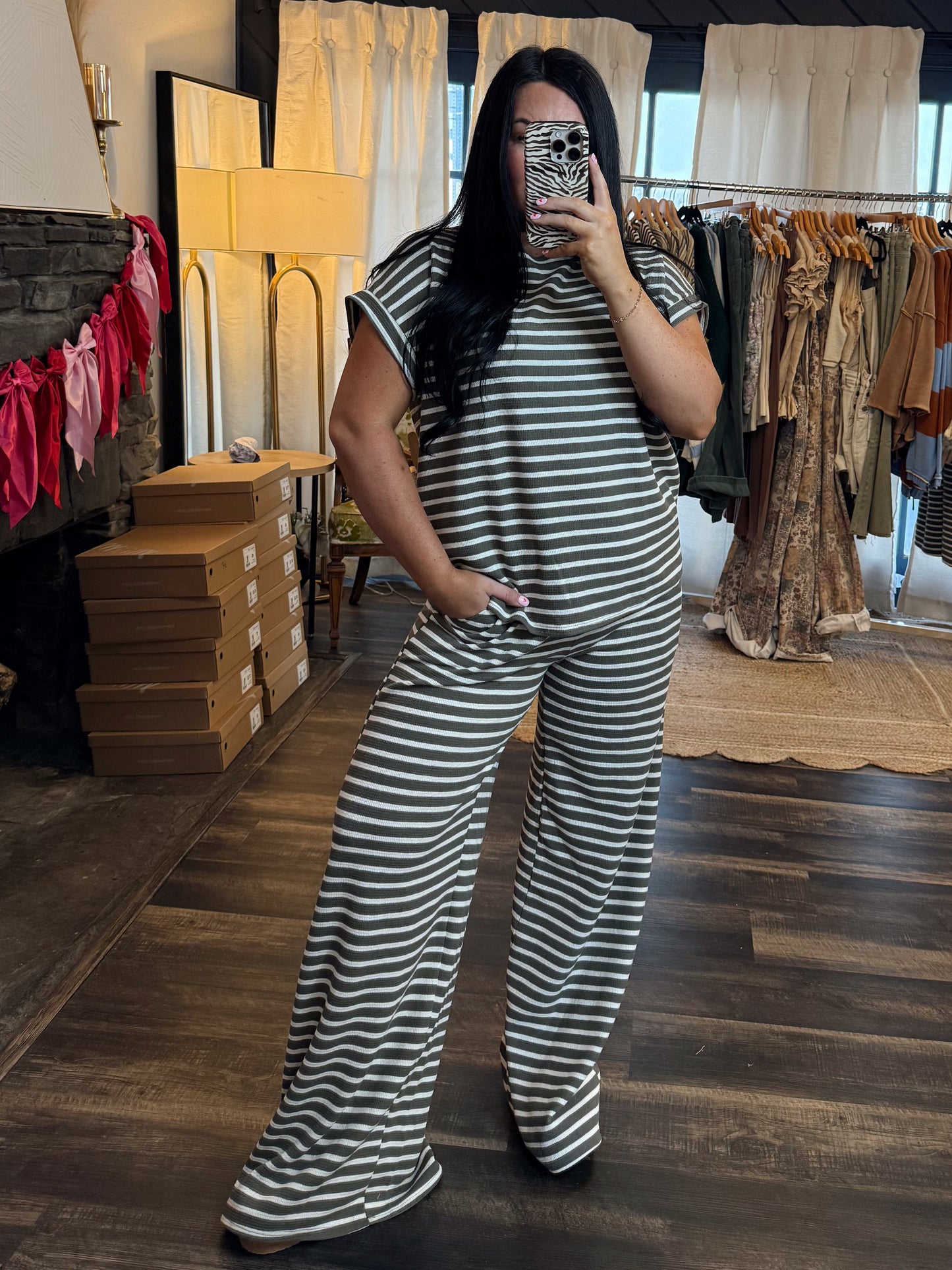 Olive Cream Stripe Set