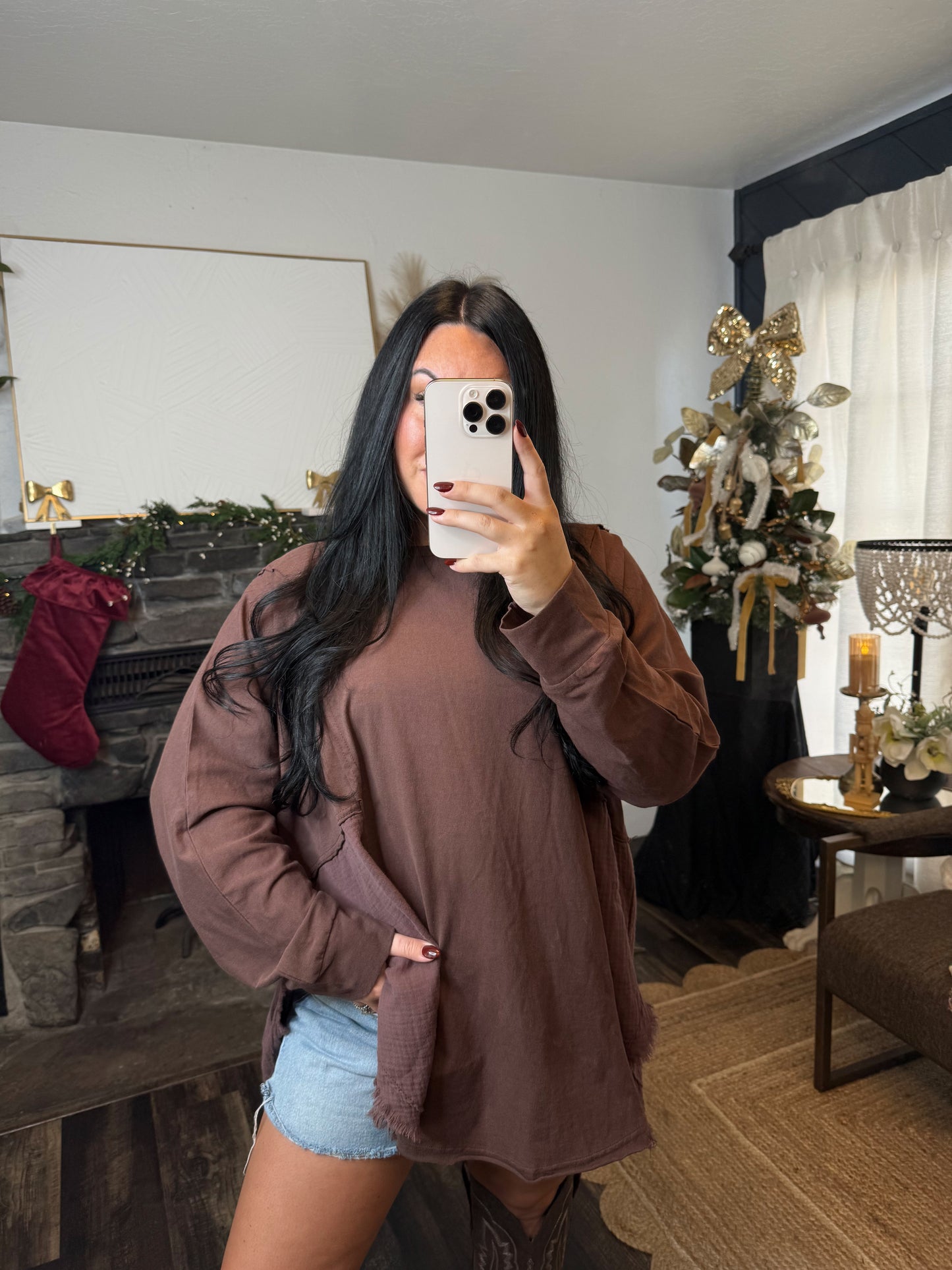 Oversized Chocolate Side Slit Top