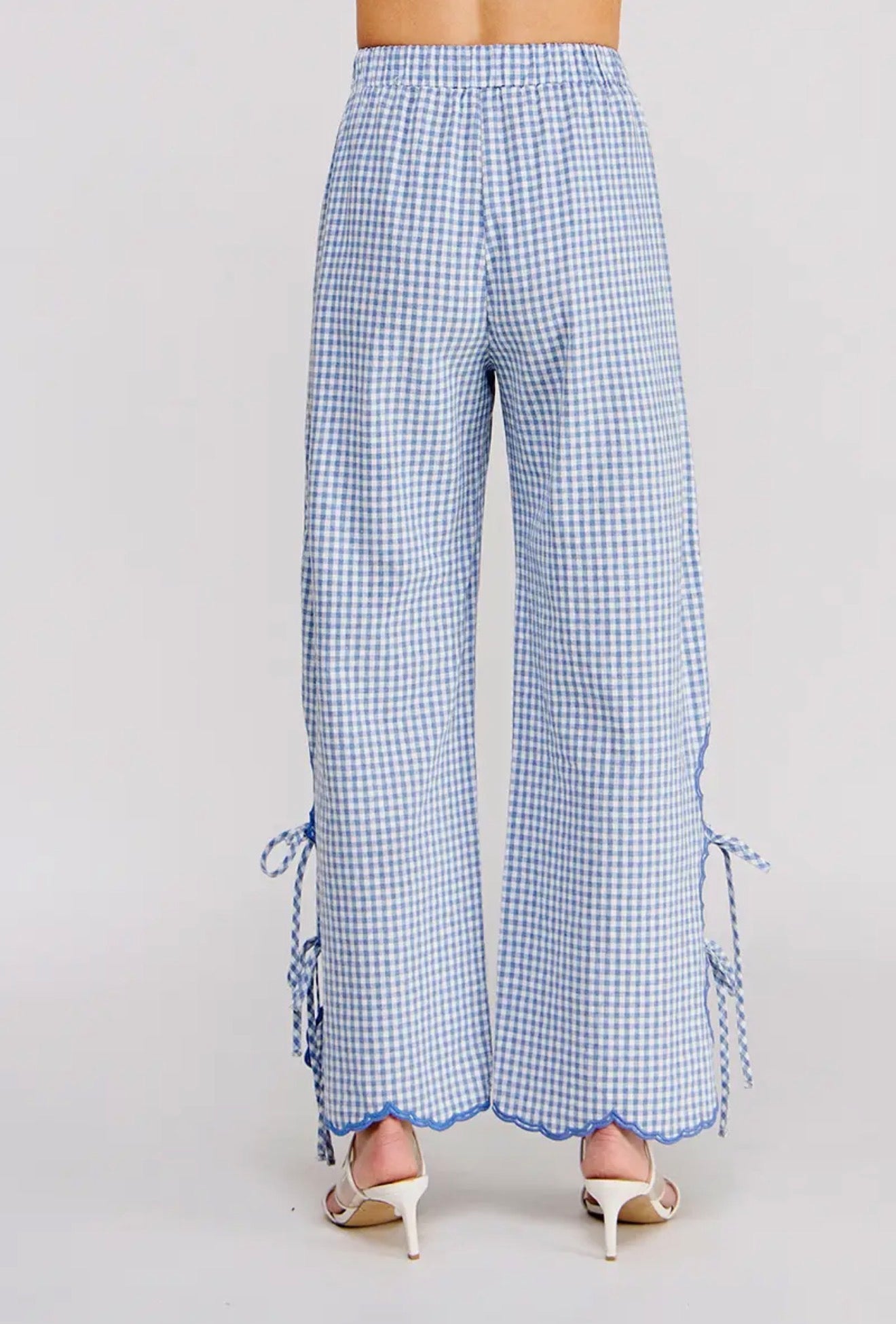 Woven Gingham Side Tie Pants