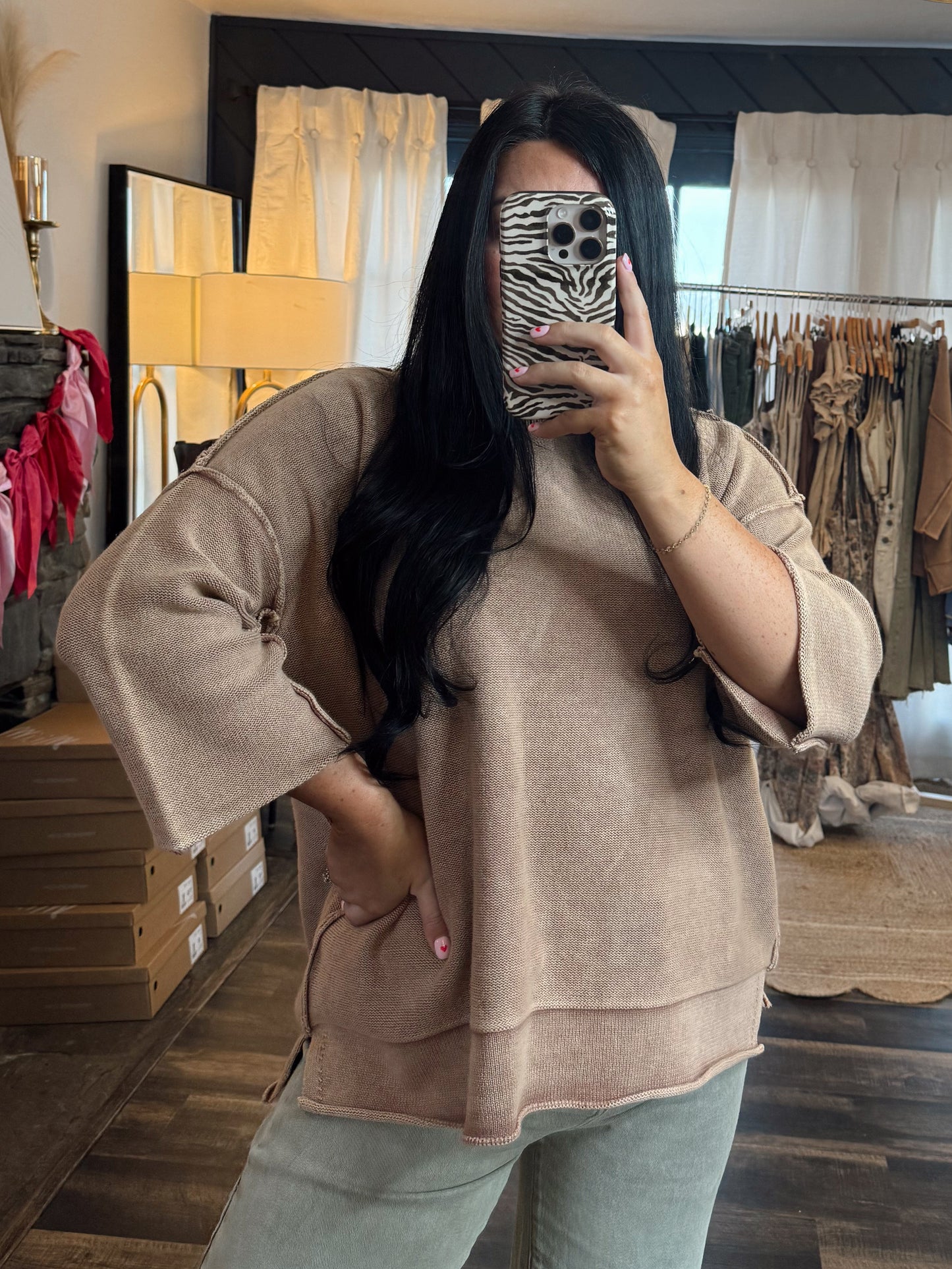 Washed 3/4 Sleeve Top