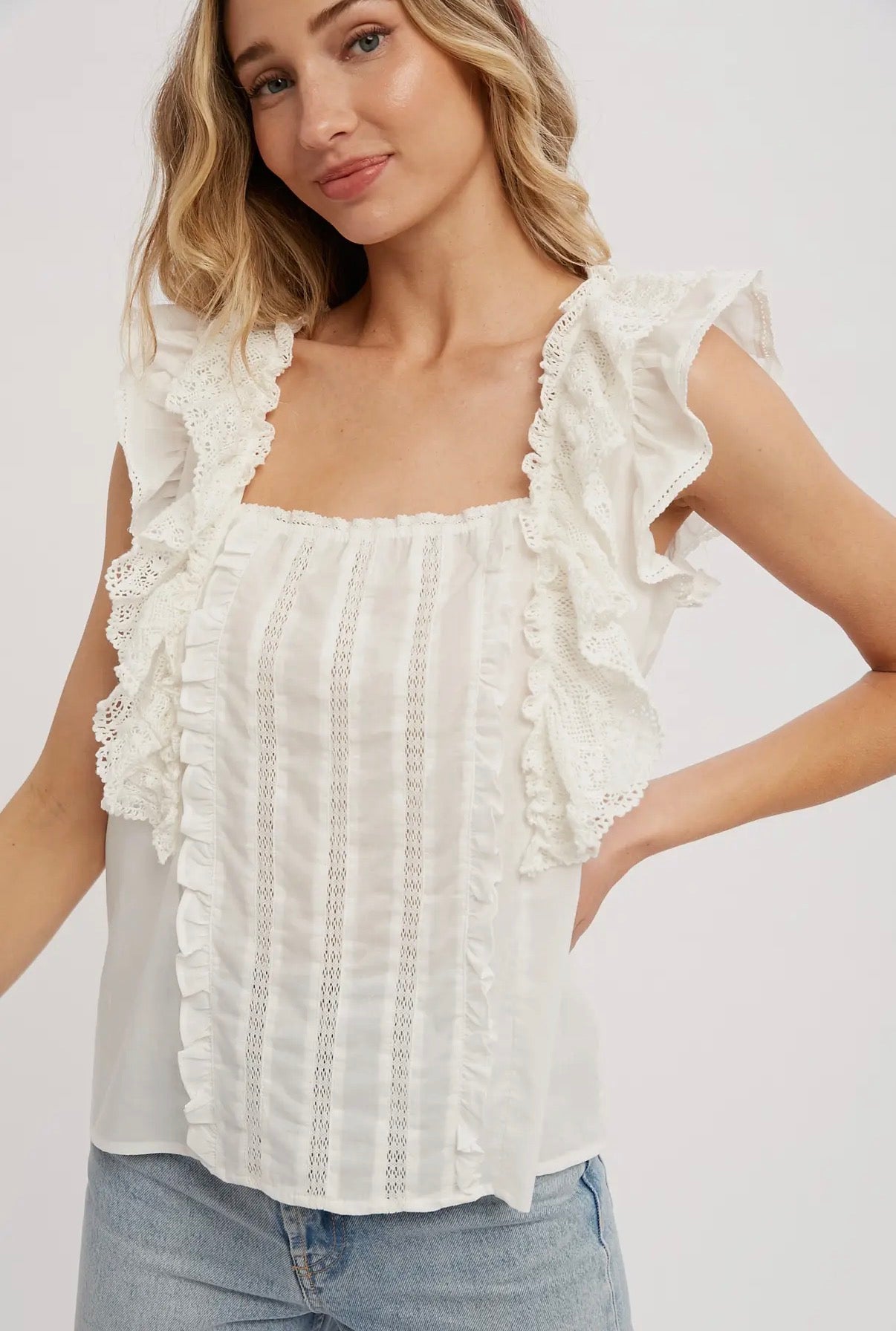 Square Neck Lace Ruffle Top