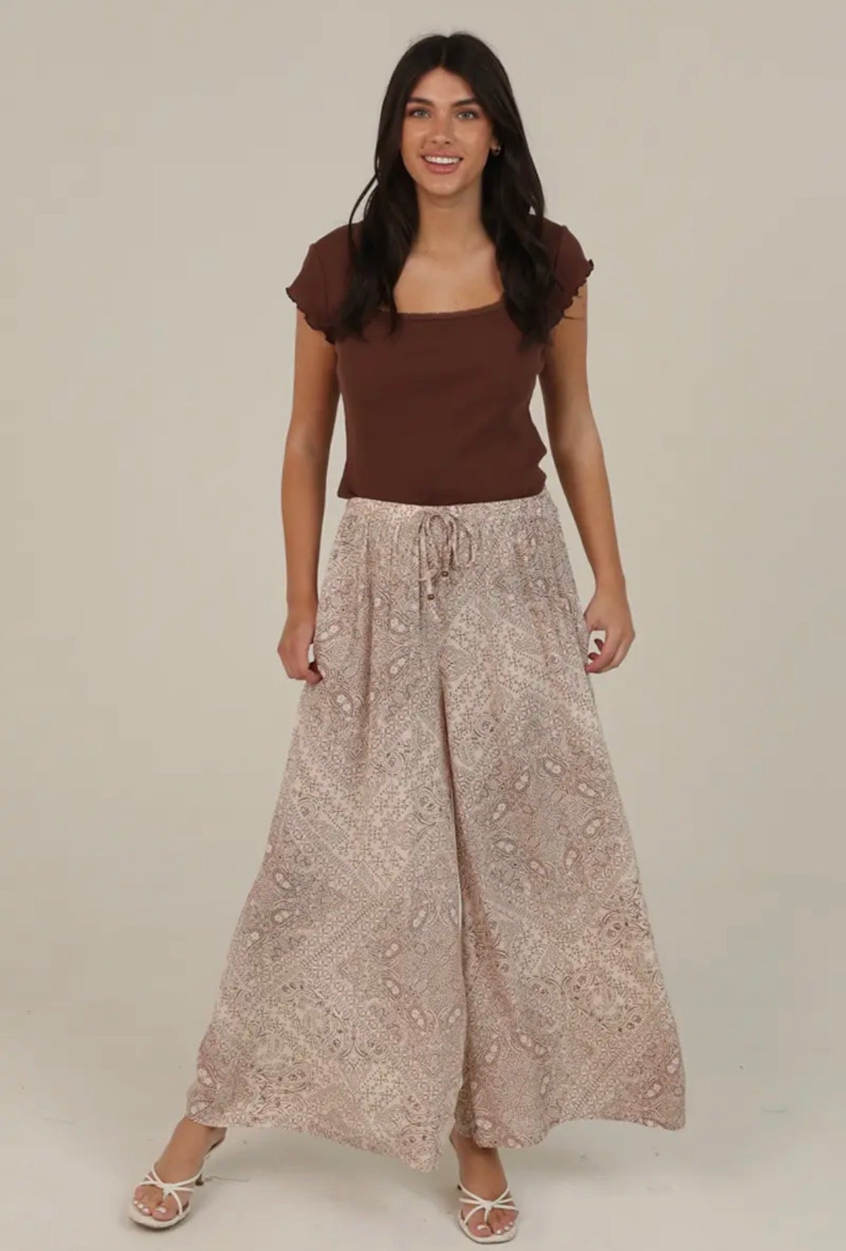 Printed Wide Leg Pants Mocha