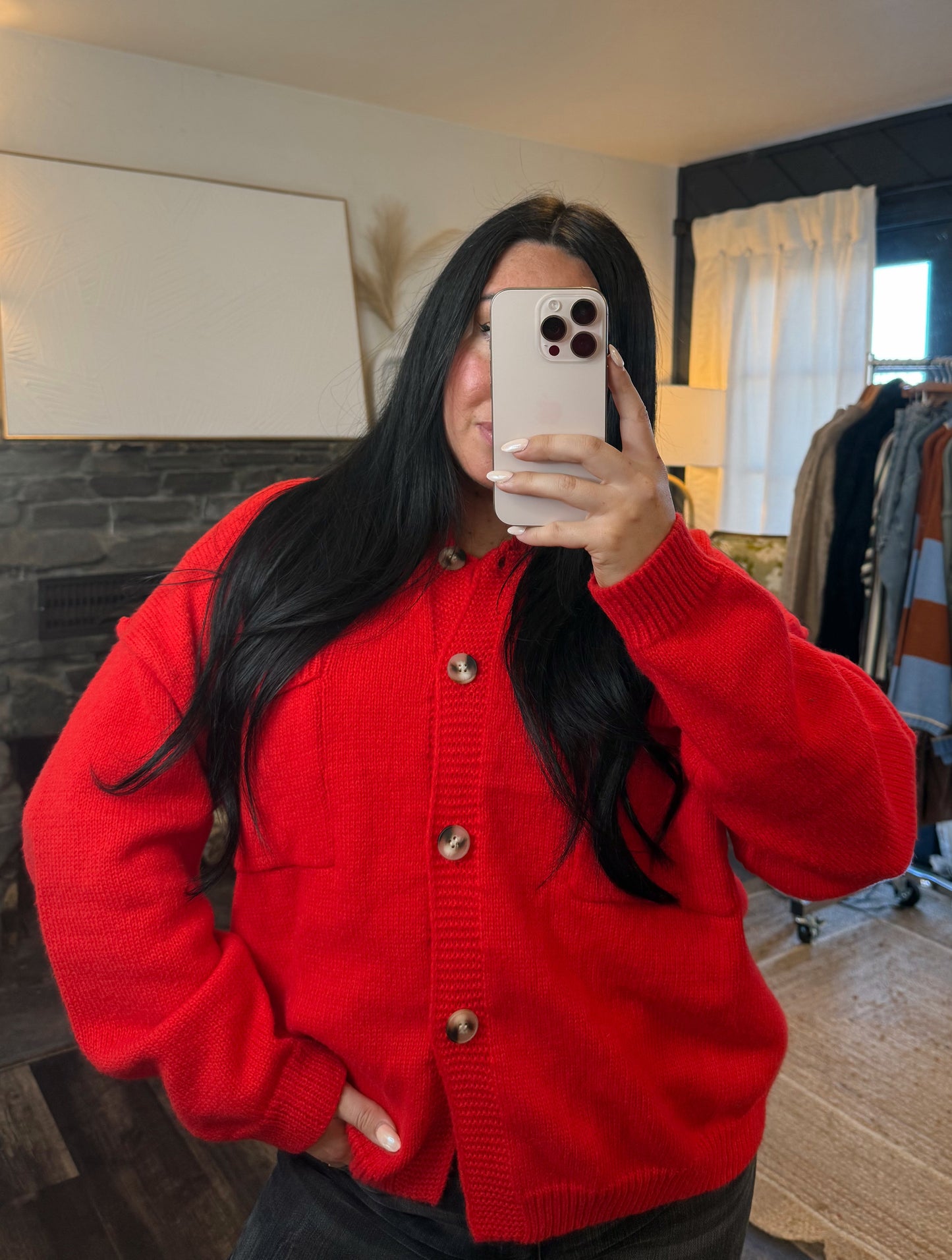 Red Sweater Knit Cardigan