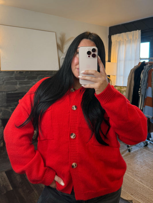 Red Sweater Knit Cardigan