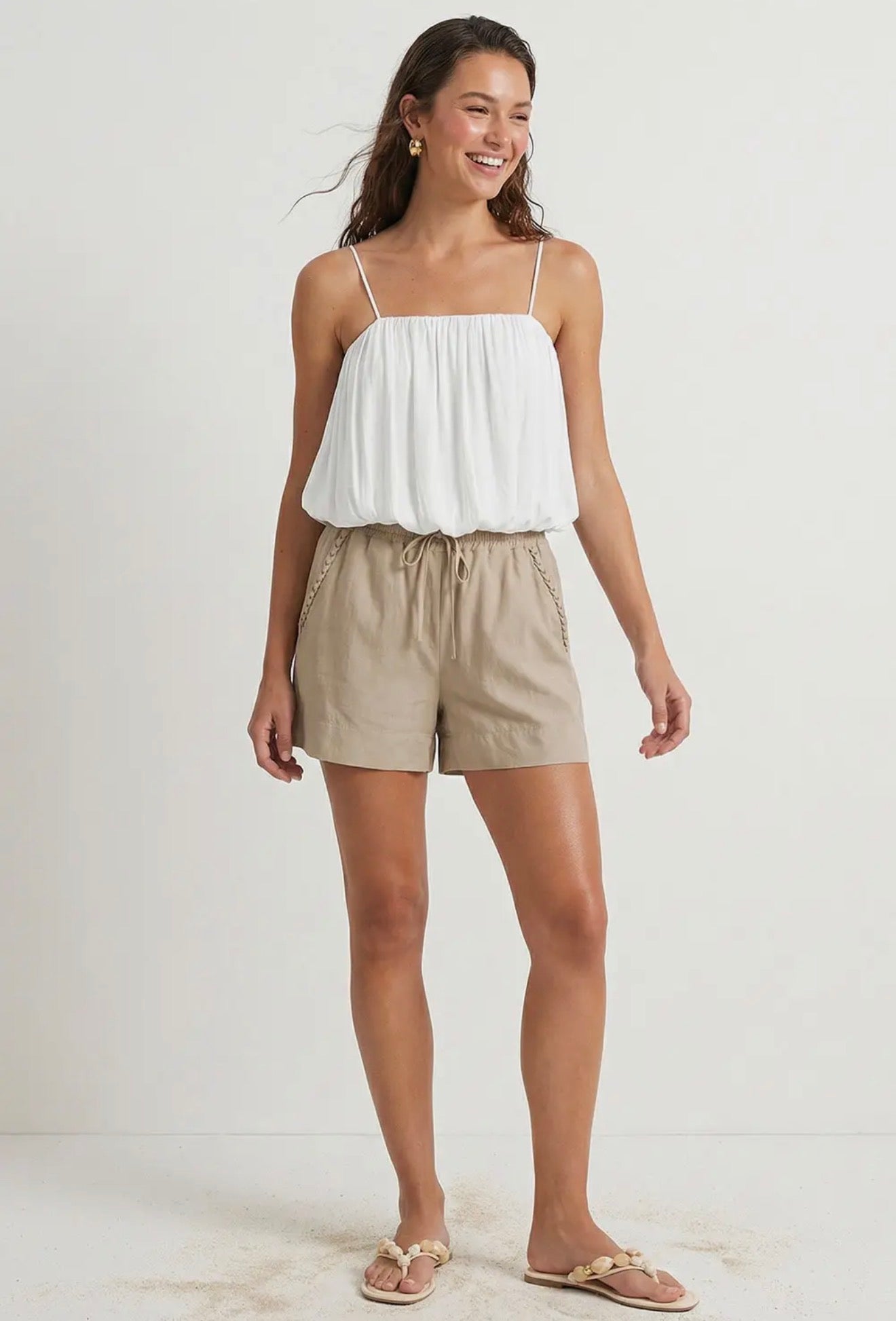 Cropped Bubble Hem Tank Top White