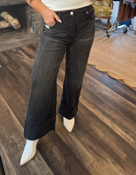 Black High Rise Wide Leg Jean