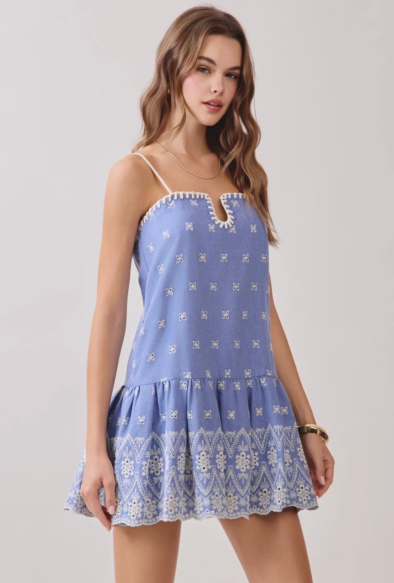 Contrast Embroidered Mini Dress
