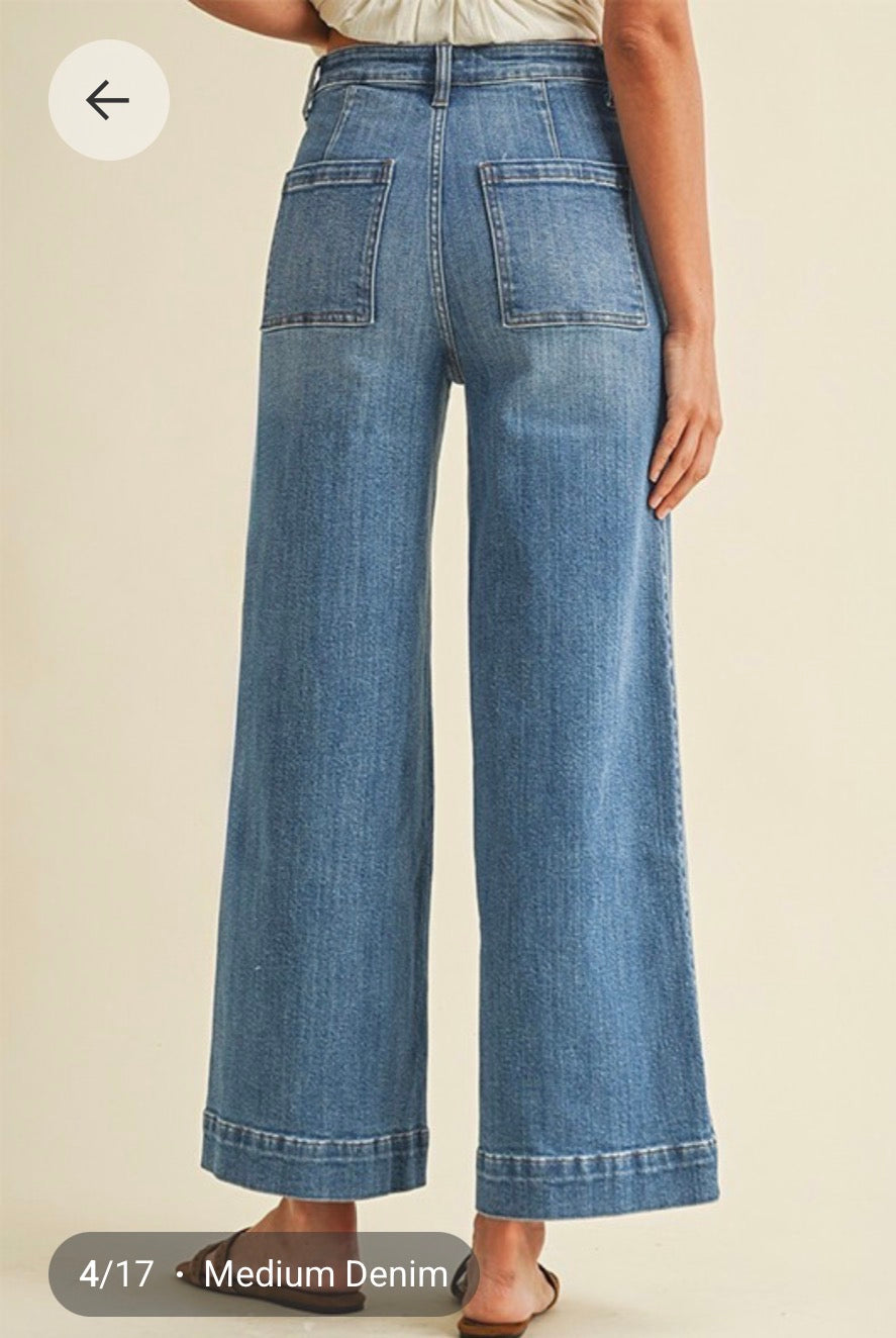 Pin Tuck Wide Leg Jean