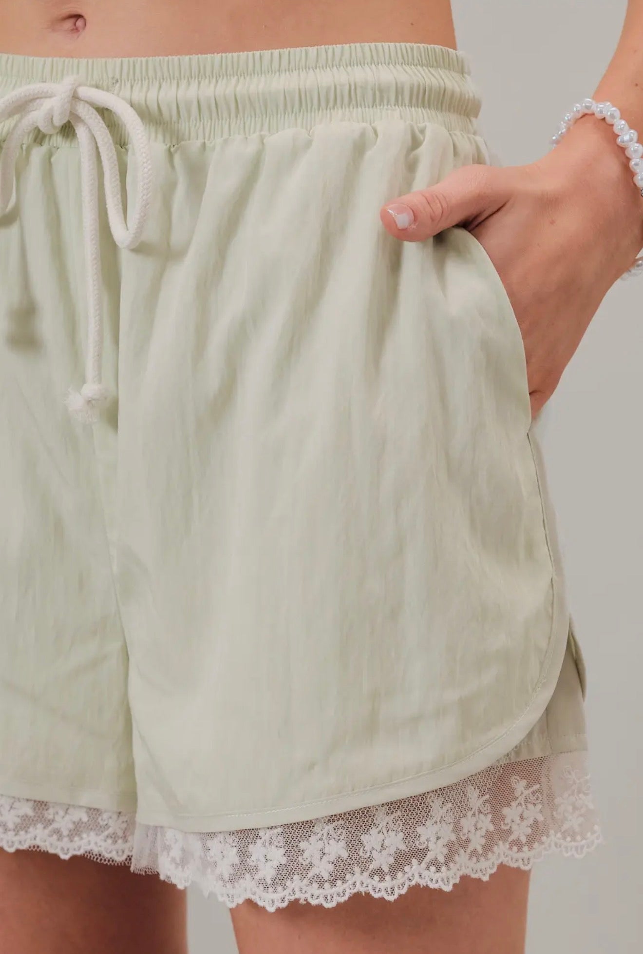 Pistachio Lace Trim Shorts