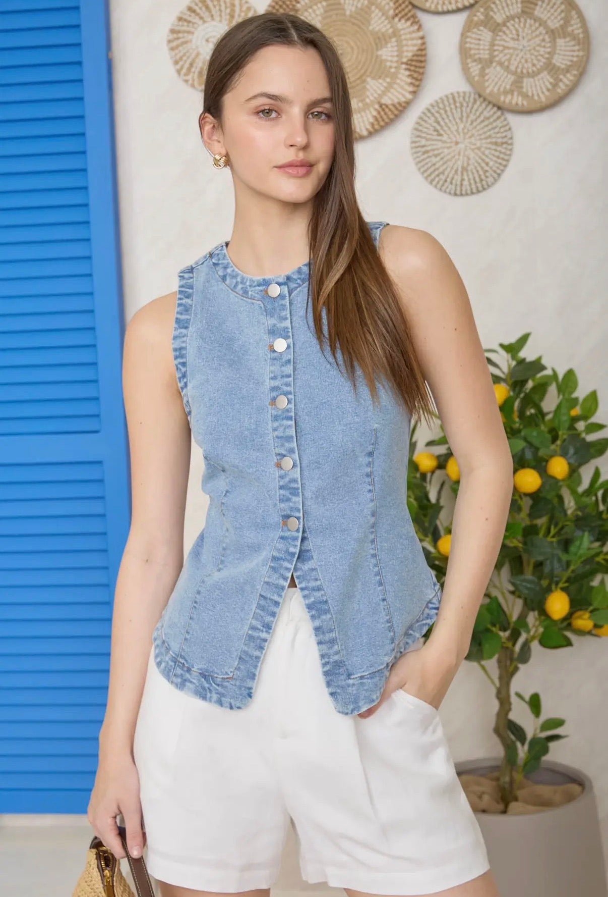 Denim Button Down Vest