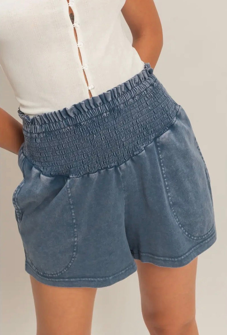 Smocked Waist Mineral Shorts