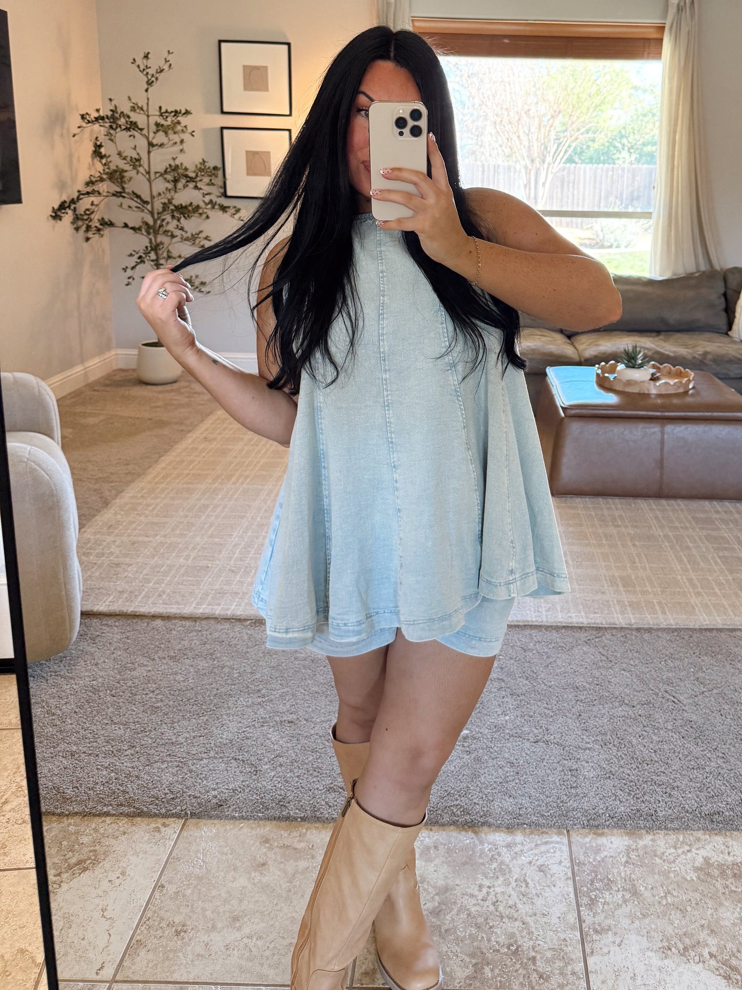 Denim Top & Shorts Set