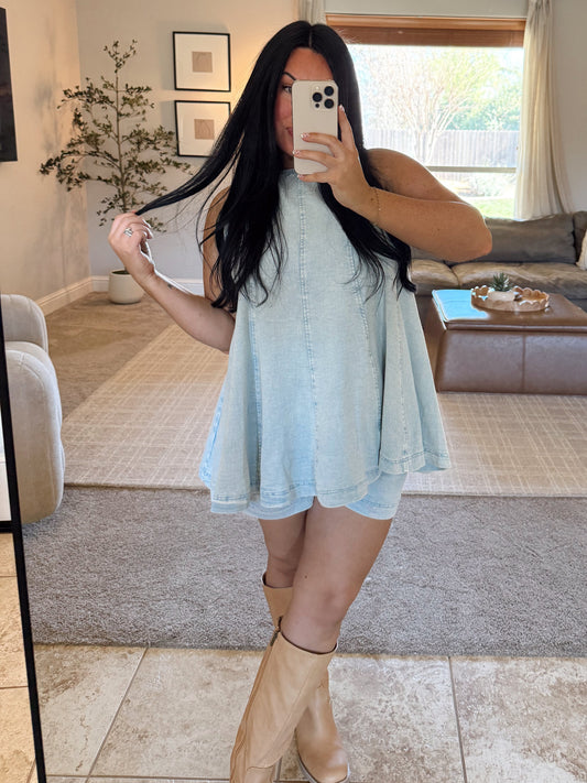 Denim Top & Shorts Set