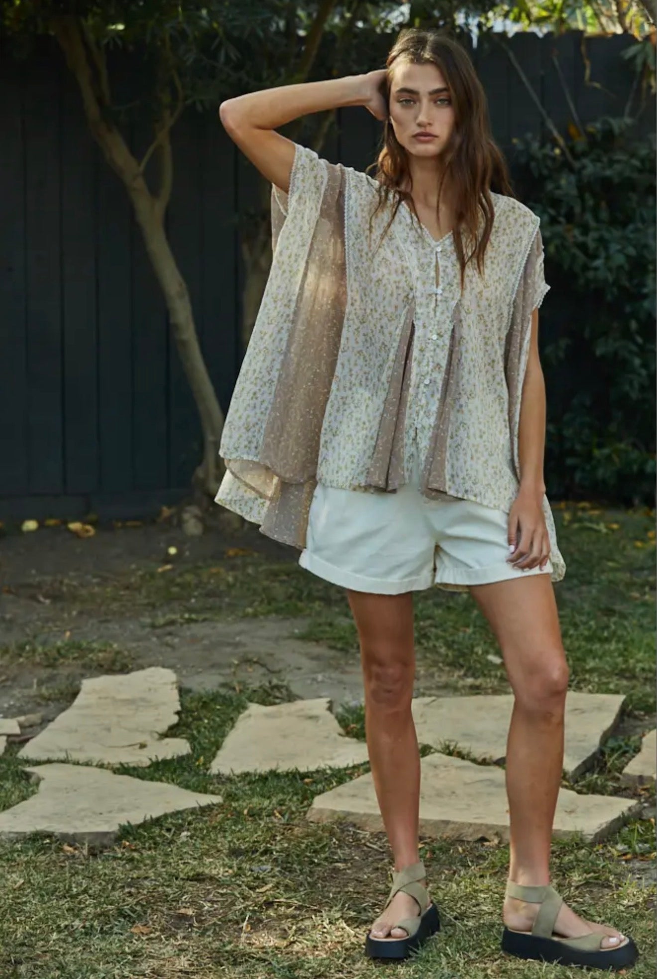 Floral Stripe See Through Tunic