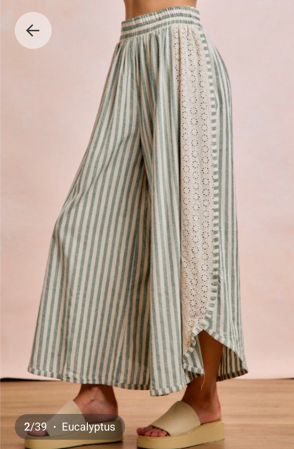 Floral Eyelet Green Stripe Pants