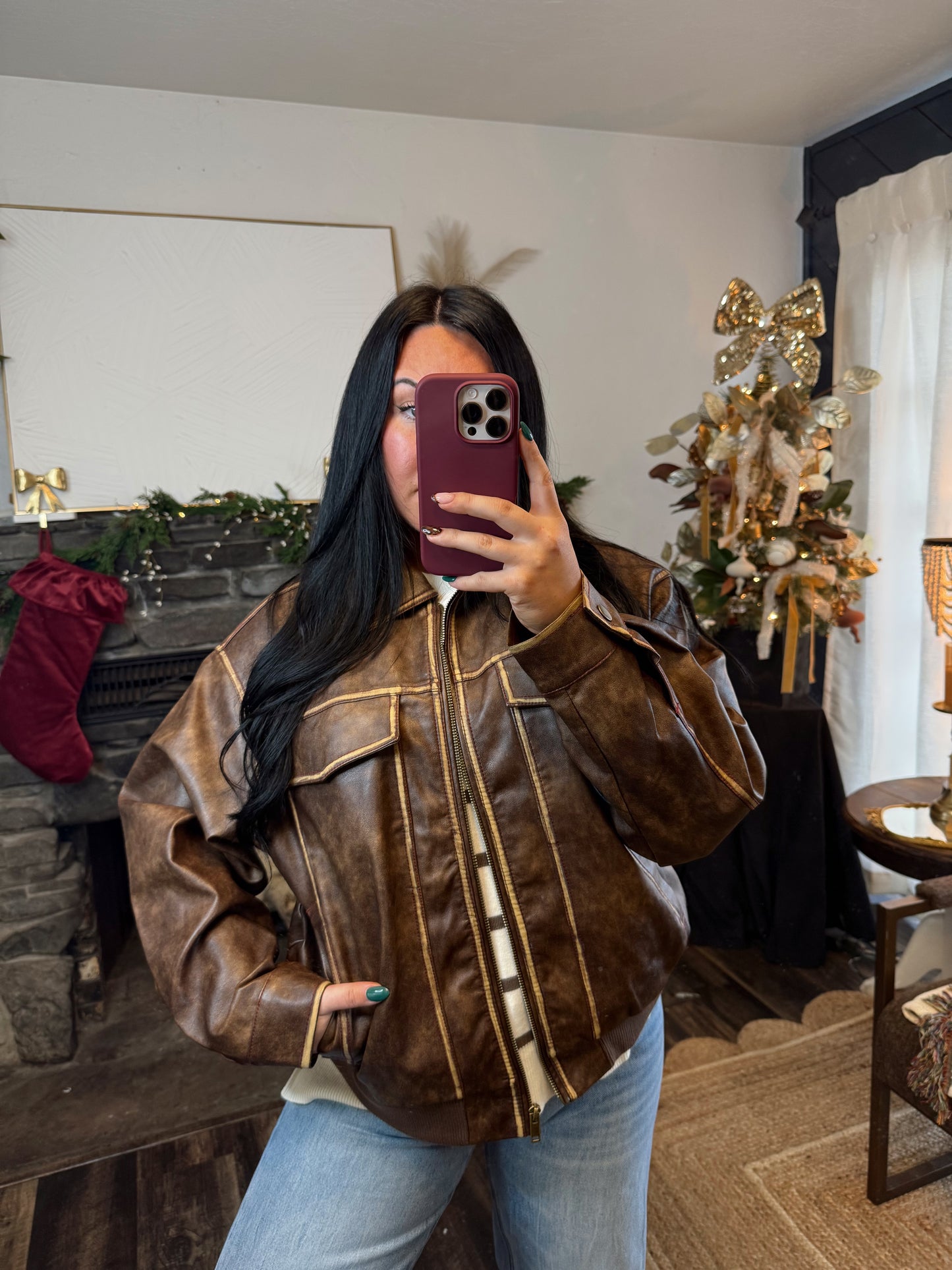 Leather Oversized Bomber Jacket