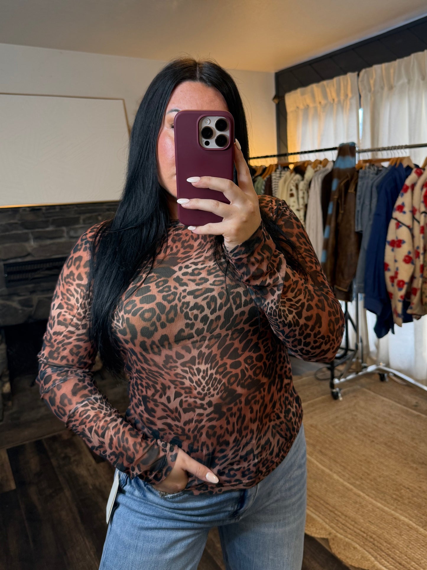 Leopard Print Mesh Top