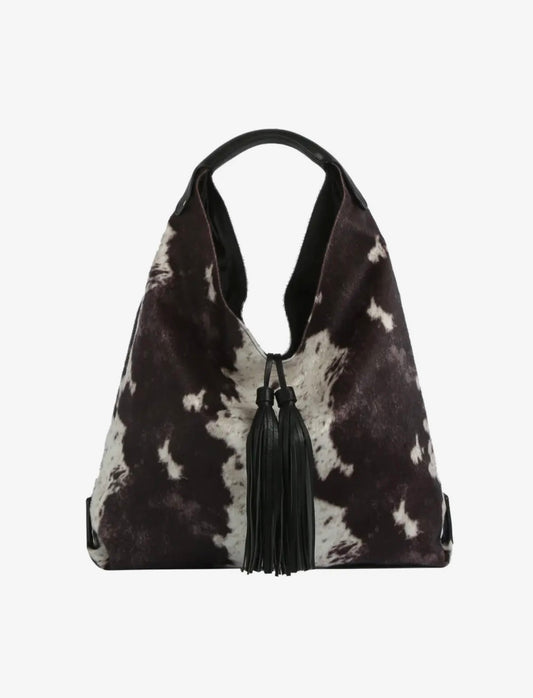 Cowhide Print Hobo Bag