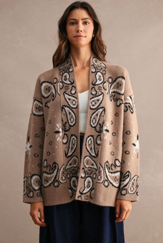 Paisley Open Front Cardigan