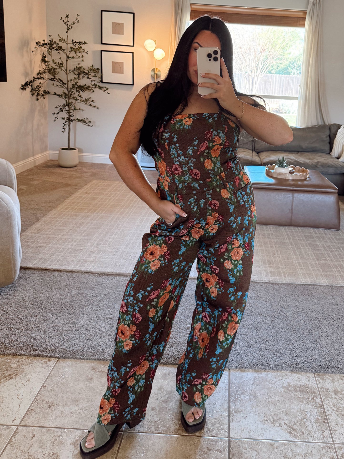 Floral Square Neckline Jumpsuit