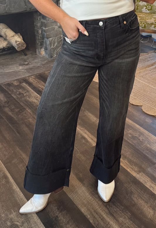 Black High Rise Wide Leg Jean