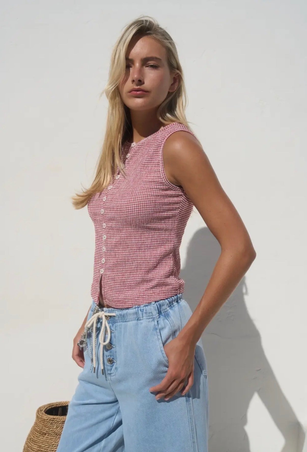 Gingham Button Front Top
