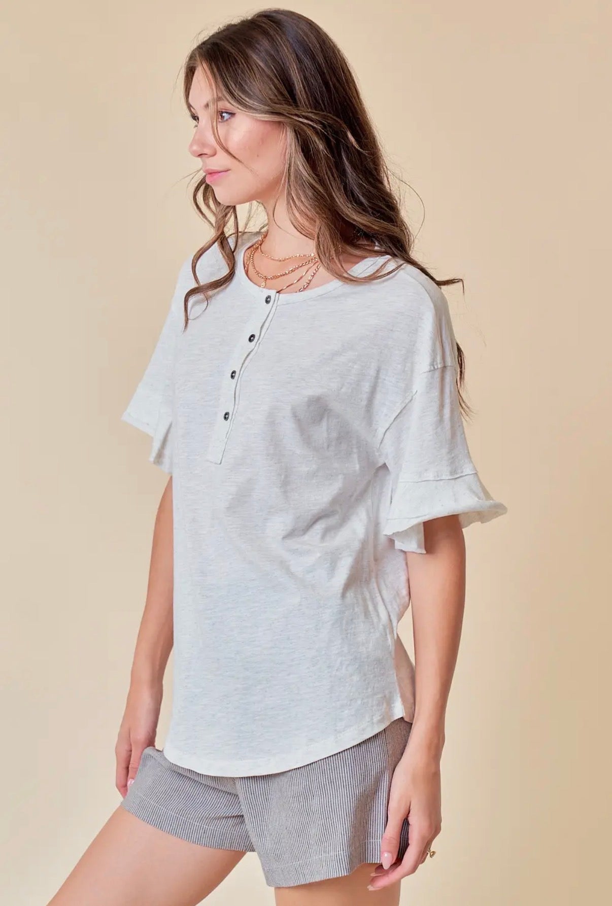 Ruffle Sleeve Button Top
