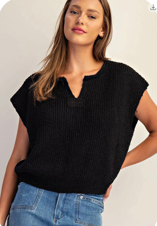 V Neck Sweater Vest Black