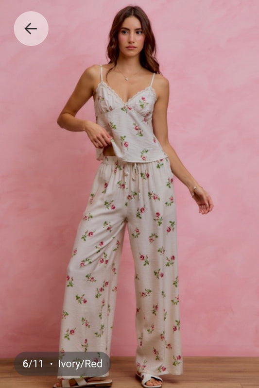 Floral & Lace Matching Pants Set
