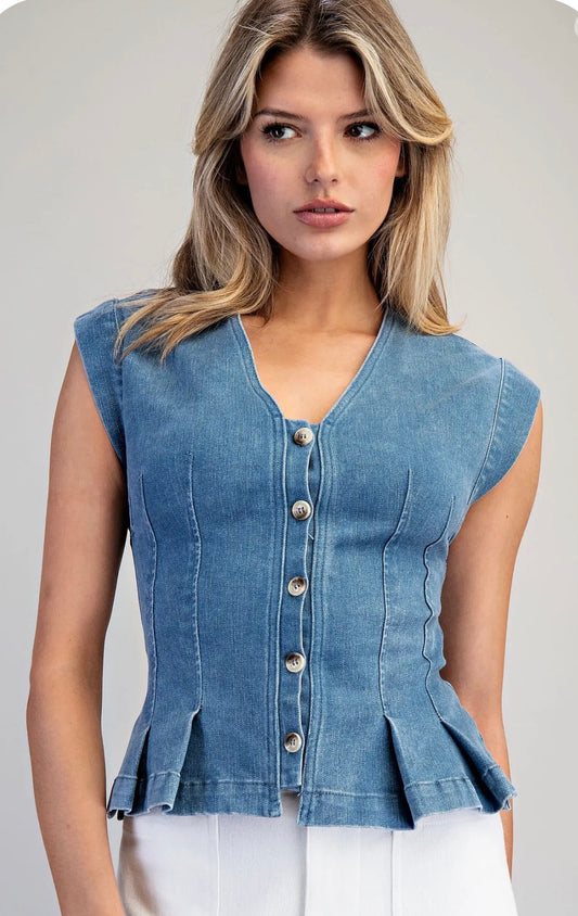 Denim Peplum Buttoned Top