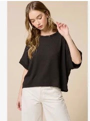 Ribbed Boxy Oversized Black Tee Shirt