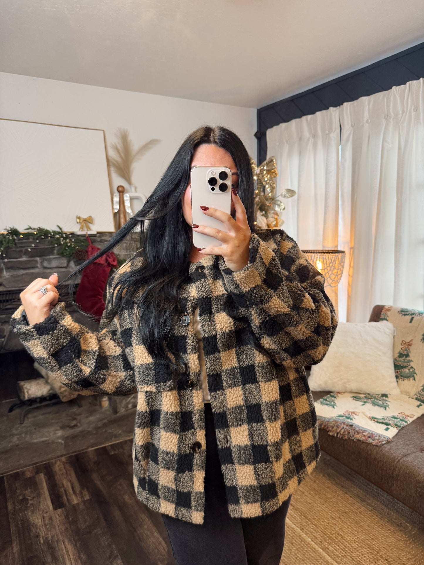 Taupe and Black Plaid Jacket