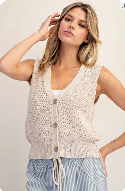 Button Down V Neck Sweater Vest