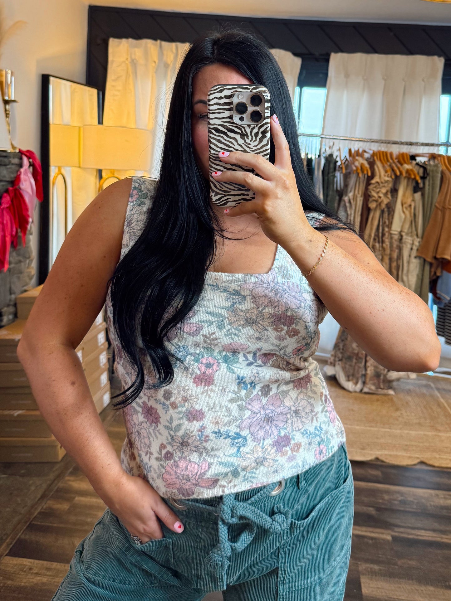 Floral Square Neck Top