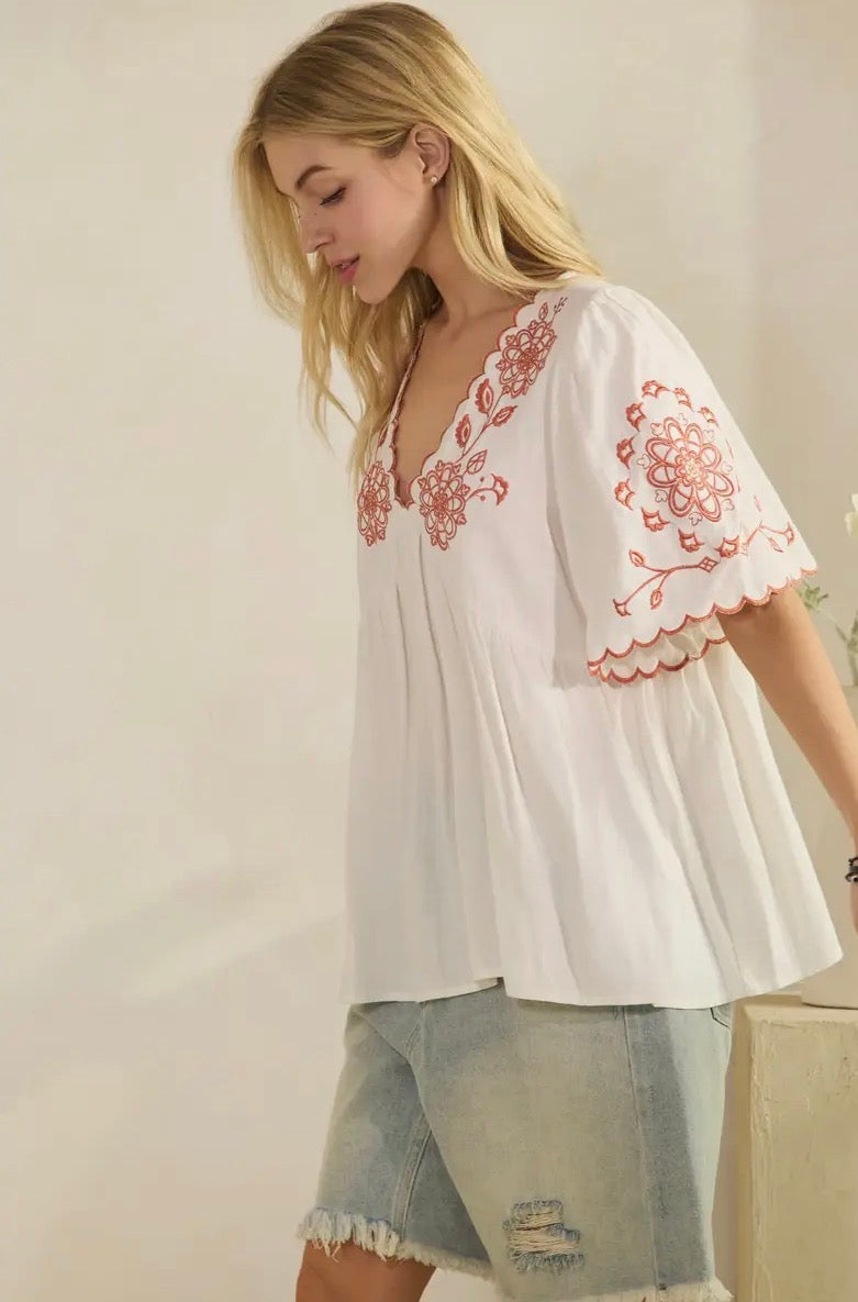 Scalloped Embroidered Blouse