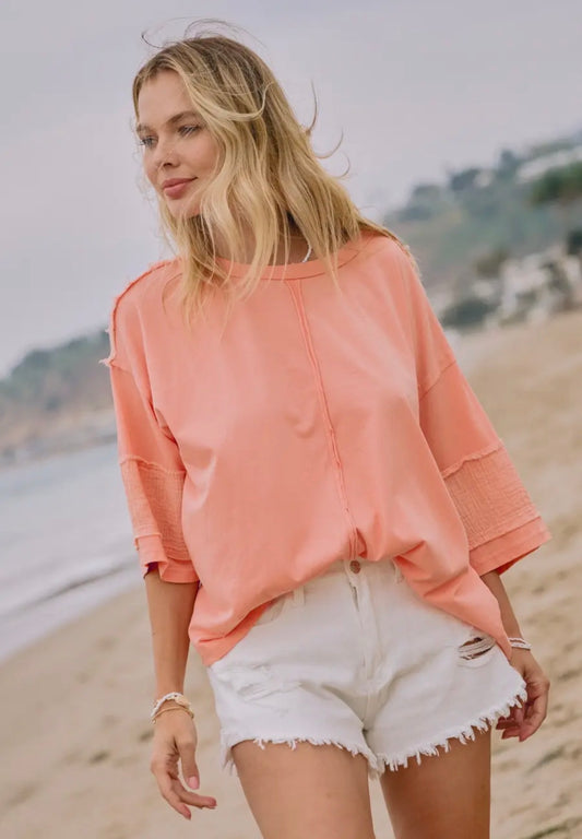 Emma Mixed Fabric Top