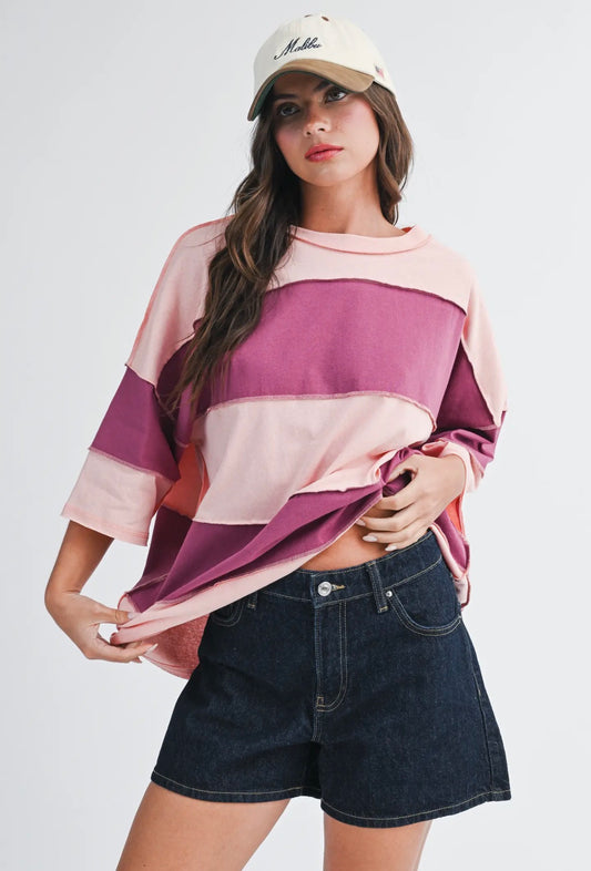 Raspberry Peach Color Block Tee Shirt