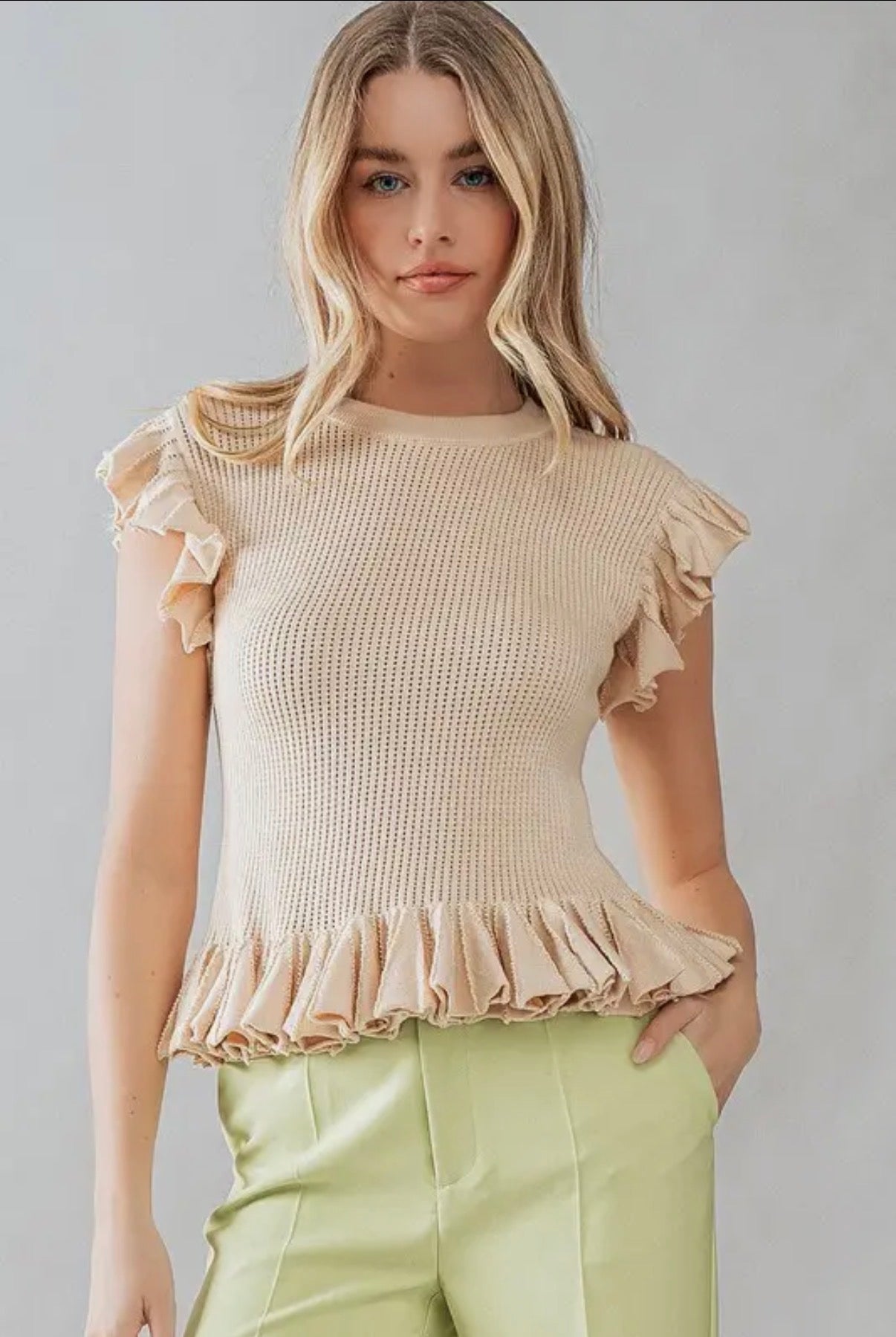 Ruffled Pointelle Knit Top