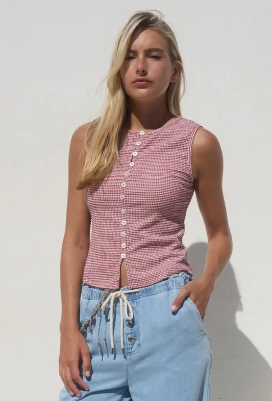 Gingham Button Front Top