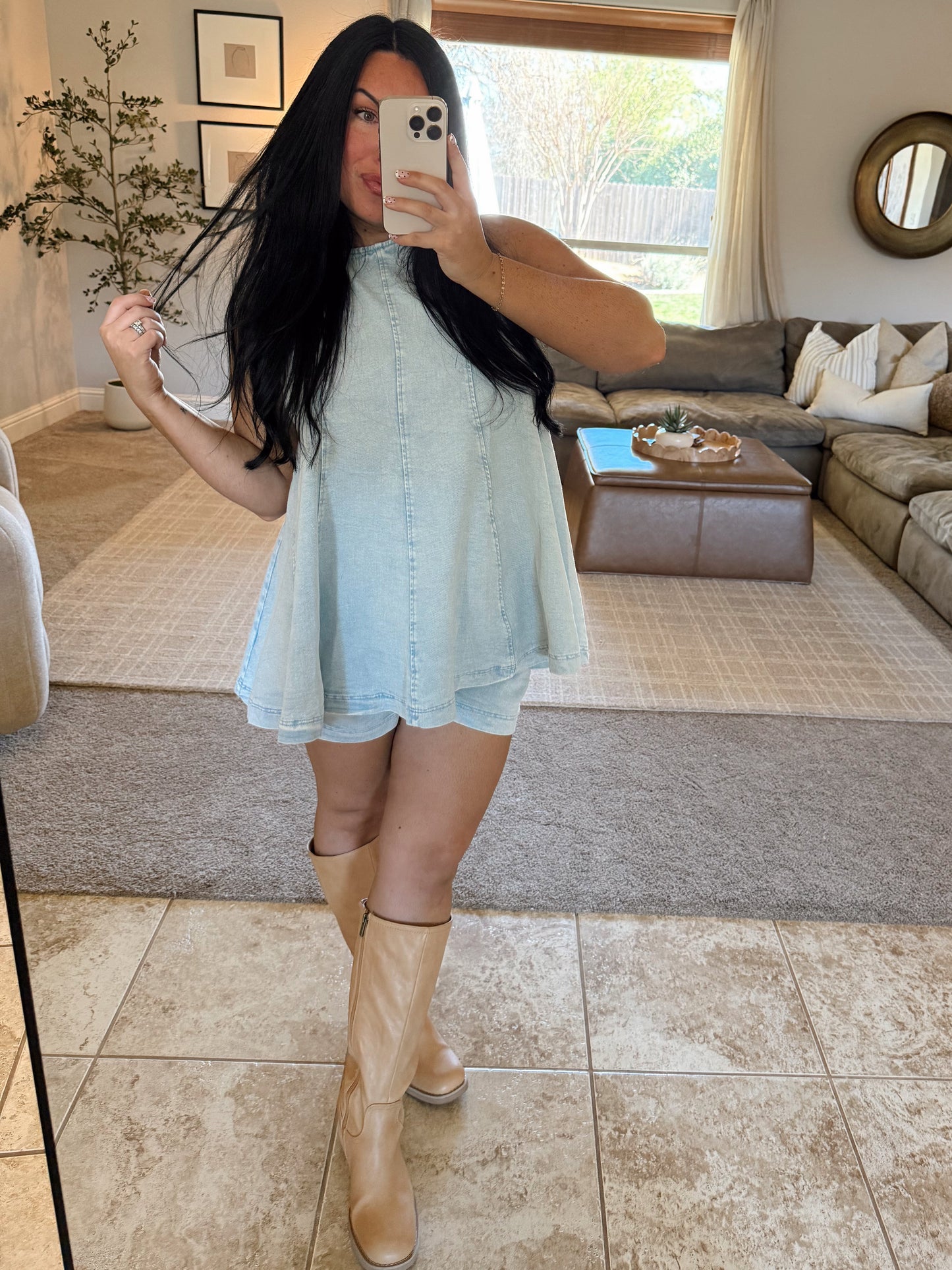 Denim Top & Shorts Set