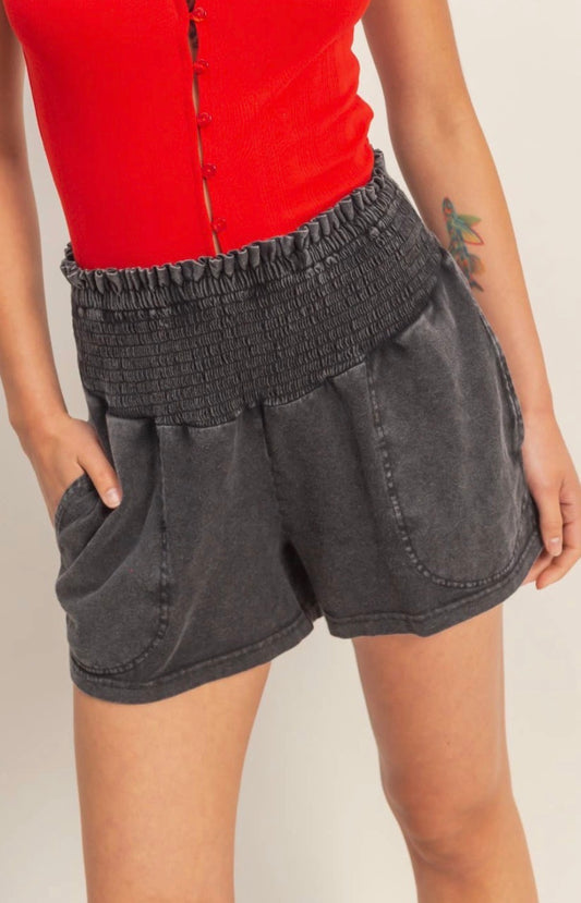 Smocked Waist Shorts Black