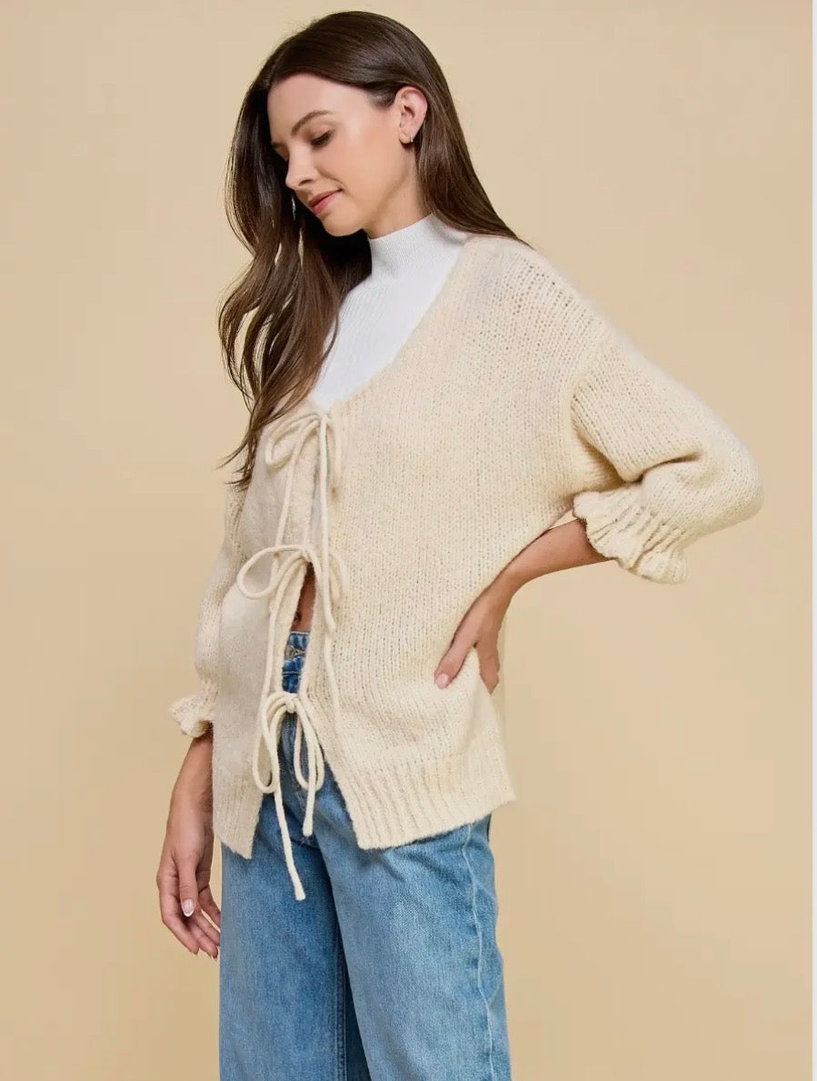 Front Tie Knit Cardigan