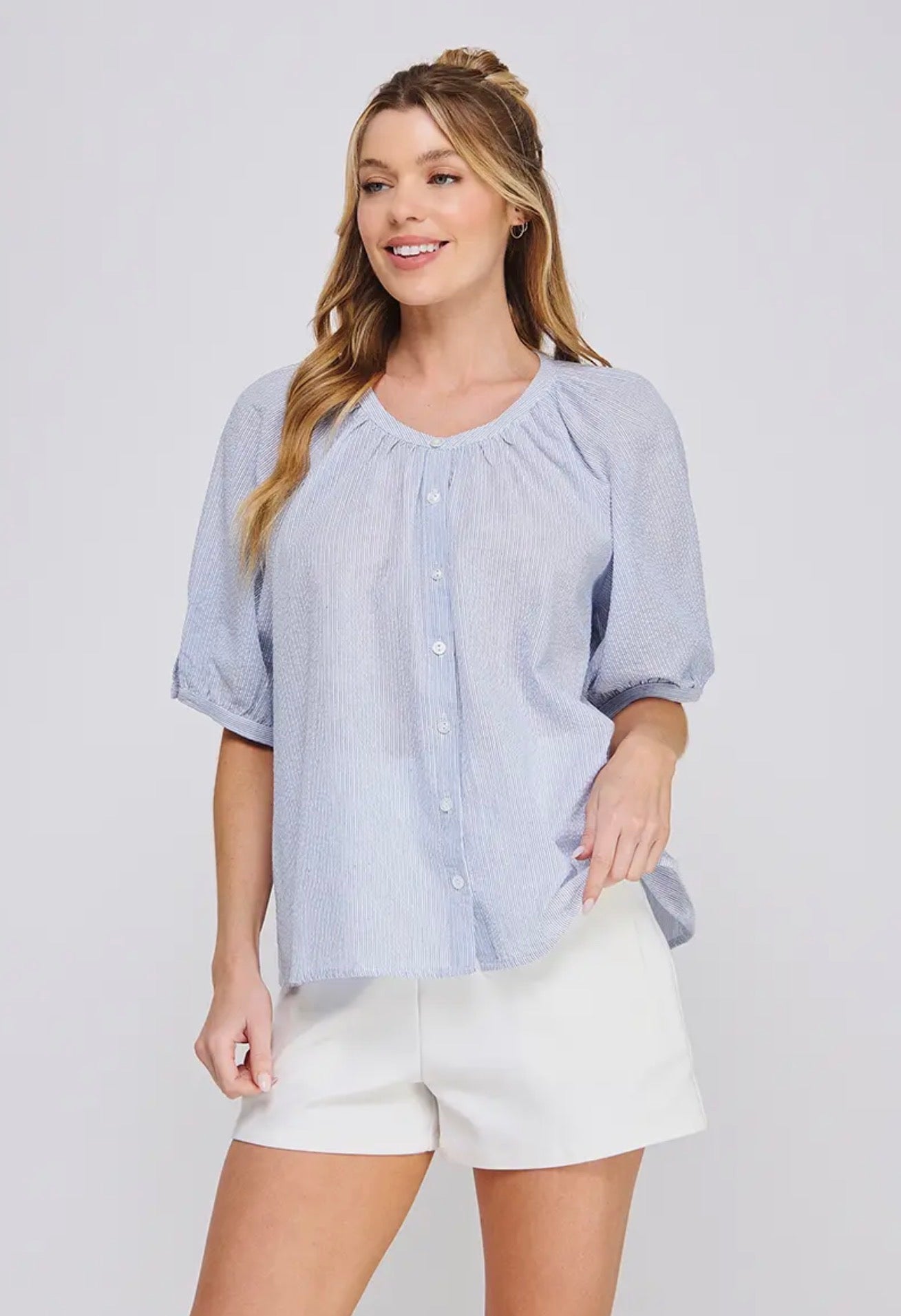 Blue Stripe Button Up Top