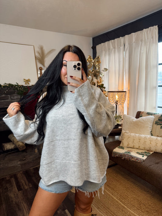 Heather Grey Mock Neck Sweater