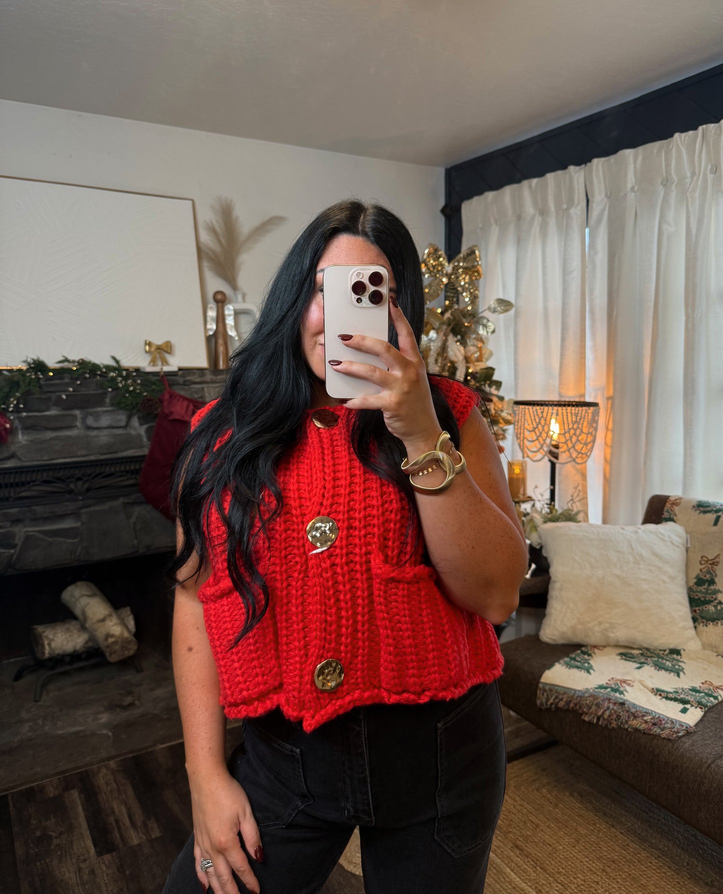 Red Knitted Sweater Vest